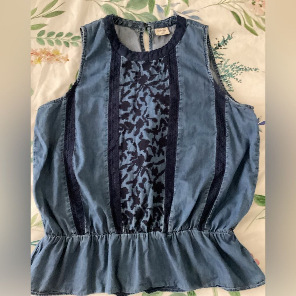 GAP L Blue Sleeveless Tank Top floral